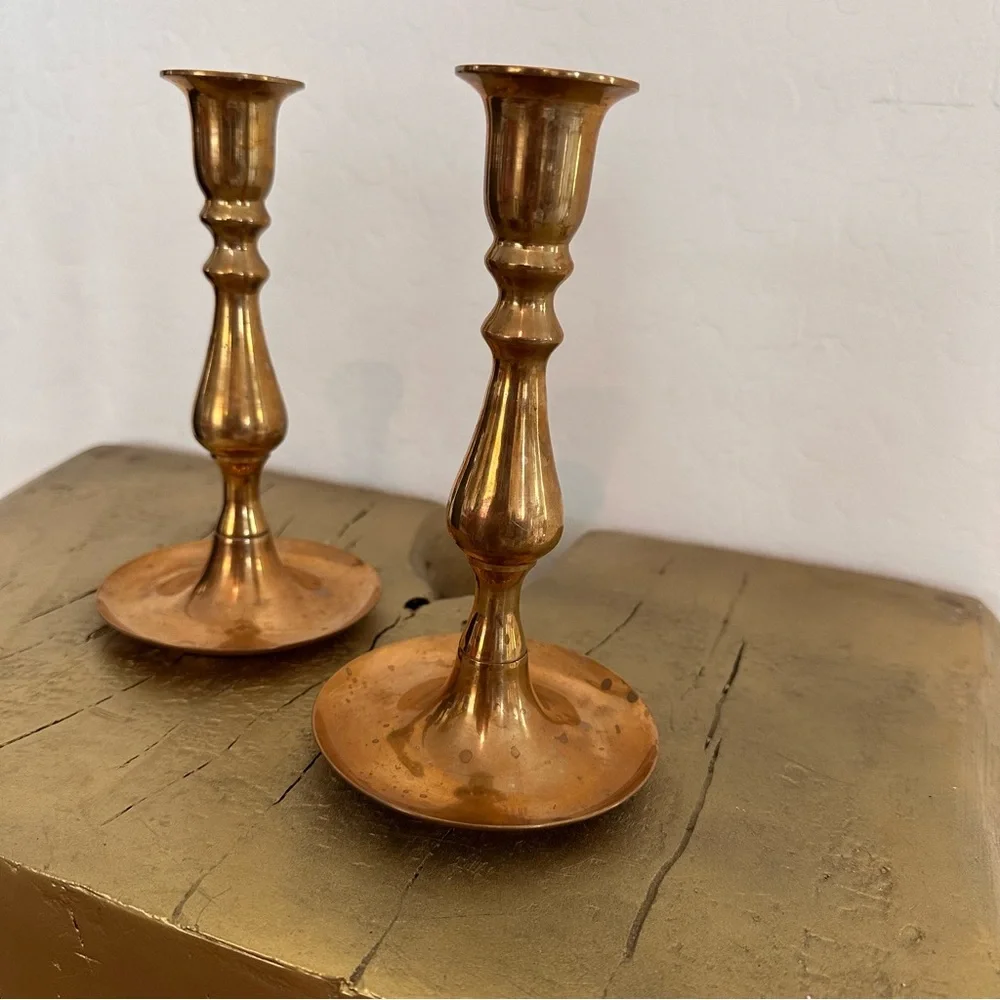 Pair of 2 Gold tone Candlestick Holders